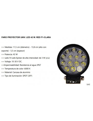 Faro Un Led Redondo 42w 14 Led 11,5x3,2cm (bi-voltaje)