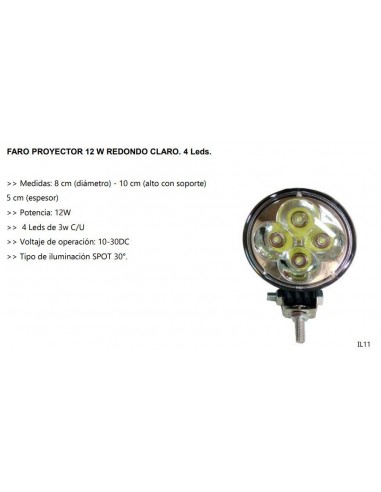 Faro Un Led Redondo 12w / 4 Led / Diam 8cm (bi-voltaje)