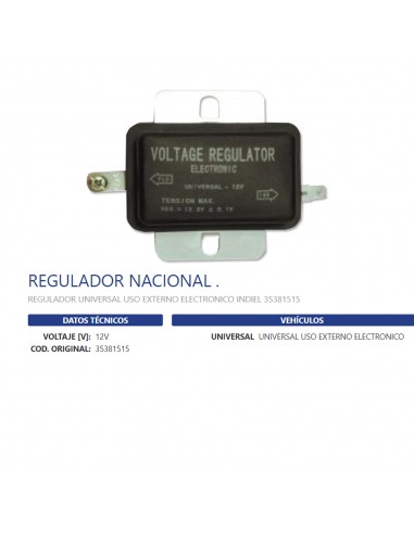 Regulador Un T/indiel 12v (indiel: 35381515 Nosso: Mef12 Silitron At-100 Rt-100) Voltaje