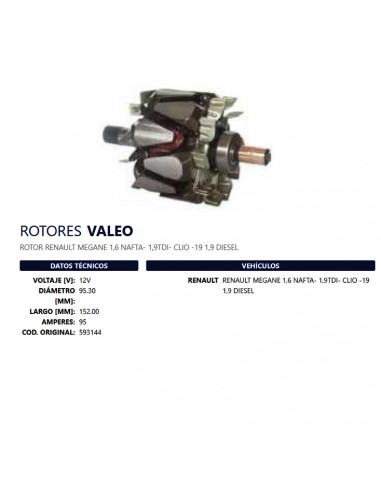 Rotor Un T/valeo 12v 95a D95,3 L152 (oem:593144) Re Megane/clio/19 1.6/1.9