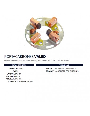 Portacarbon Un T/valeo Re-pe 19/express/clio Diesel/205/206/306/405 (dipra:p2211c Iz:12211 Pk:150/151) D76,6 L14 H7 Al14