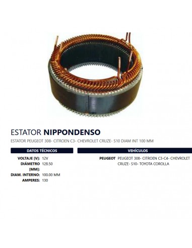 Estator Un T/nippondenso 12v 130a D128,5 Di100 Pe-ci-to-ch 308/c3/c4/cruze/s-10/corolla