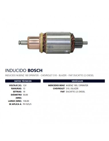 Inducido Un T/bosch 12v (ph 925/5) Mb 180/sprinter/s-10/blazer/ducato Diesel Ra13 Es18 D50 L158
