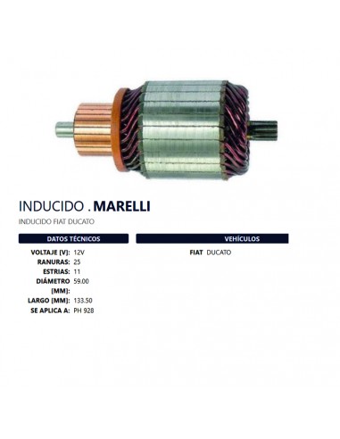 Inducido Un T/marelli 12v (ph:928) Fi Ducato Ra25 Es11 D59 L133,5