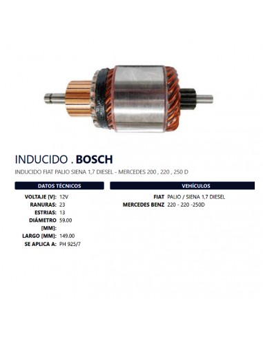 Inducido Un T/bosch 12v (ph:925/7) Fi-mb Palio/siena/220/250d Diesel Ra23 Es13 D59 L149